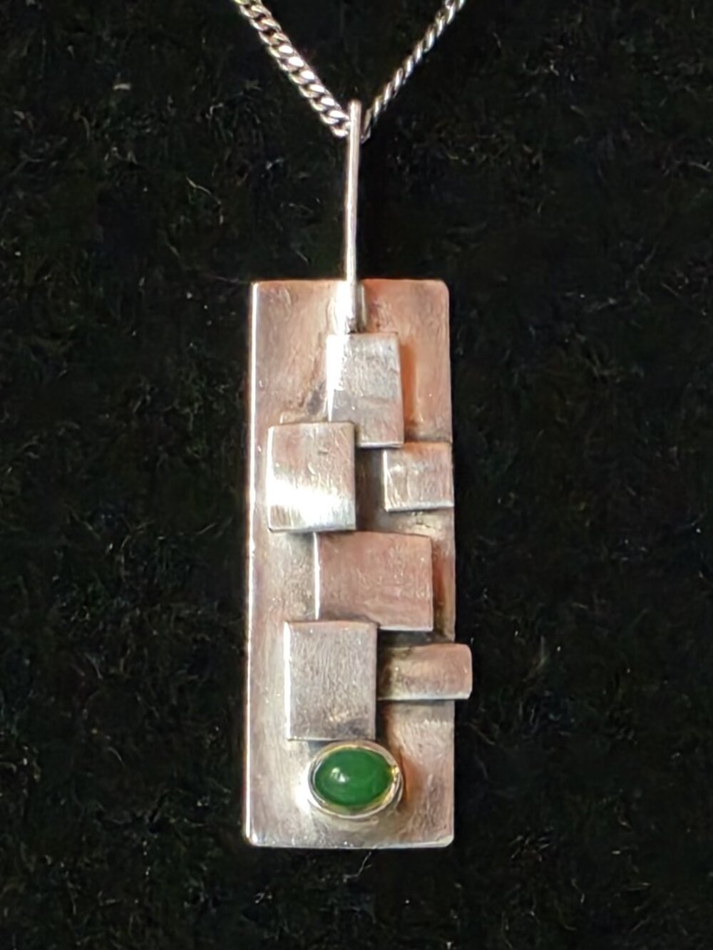 Rare Vintage Mid Century Brutalist Sterling Silver Statement Pendant Necklace